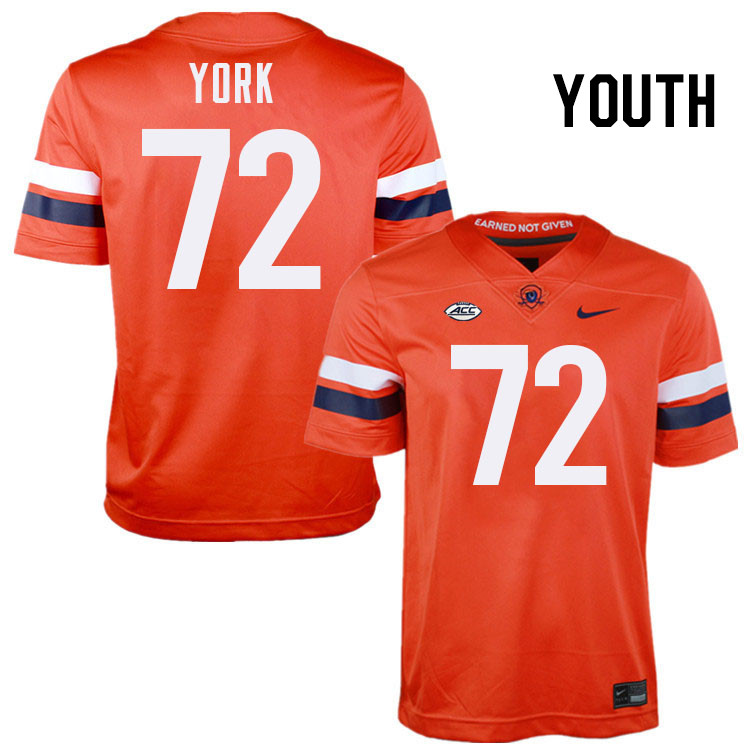 Youth Virginia Cavaliers #72 Ben York College Football Jerseys Stitched-Orange